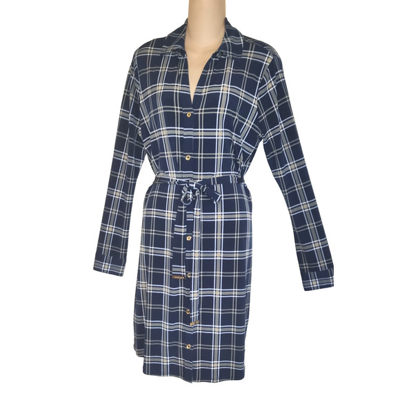 Michael Kors Plaid Dress Womens Medium Blue Tan Preppy Academia School Girl - Picture 1 of 16